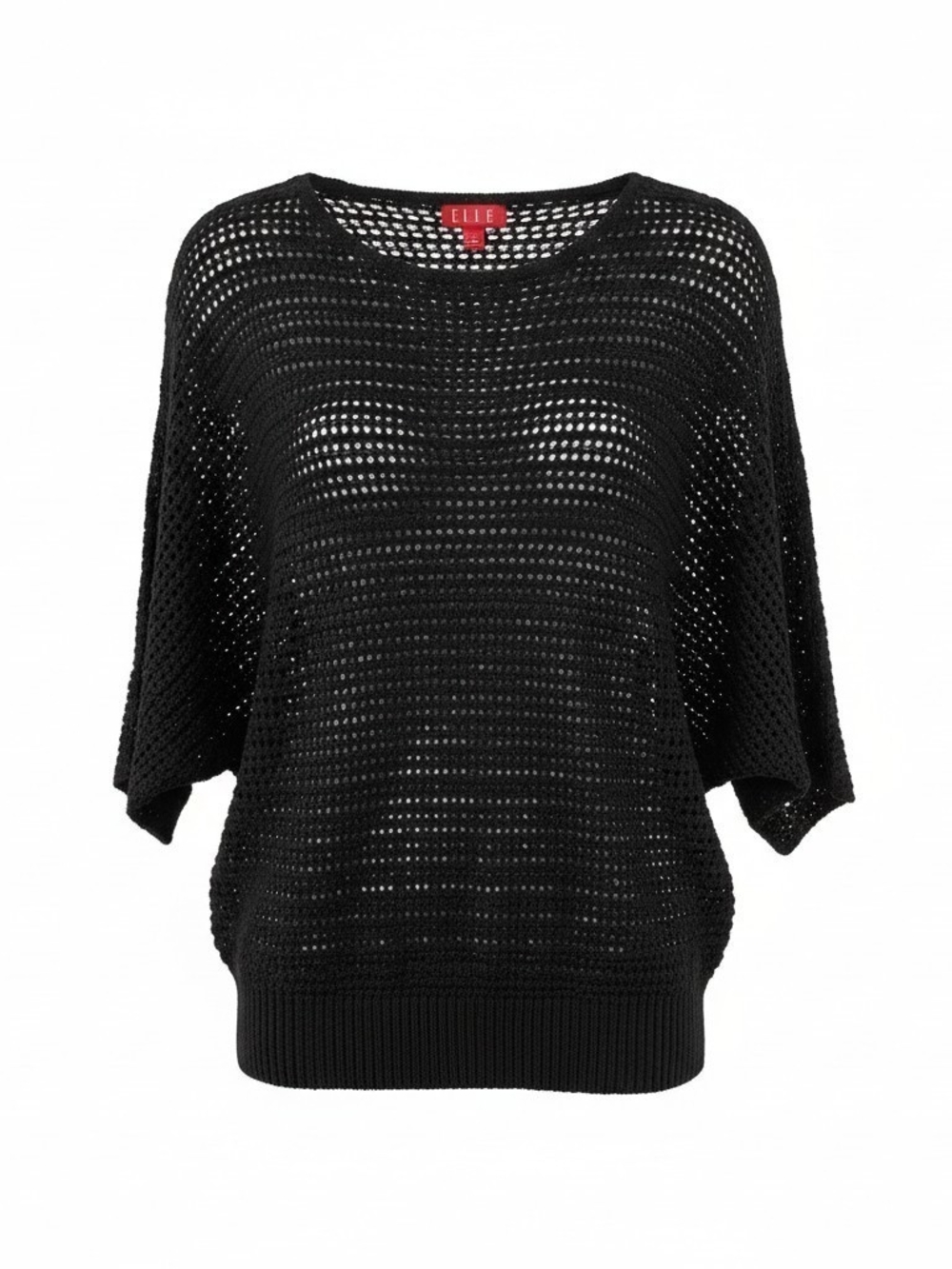 Elle Black Open-Weave Short Sleeve Sweater